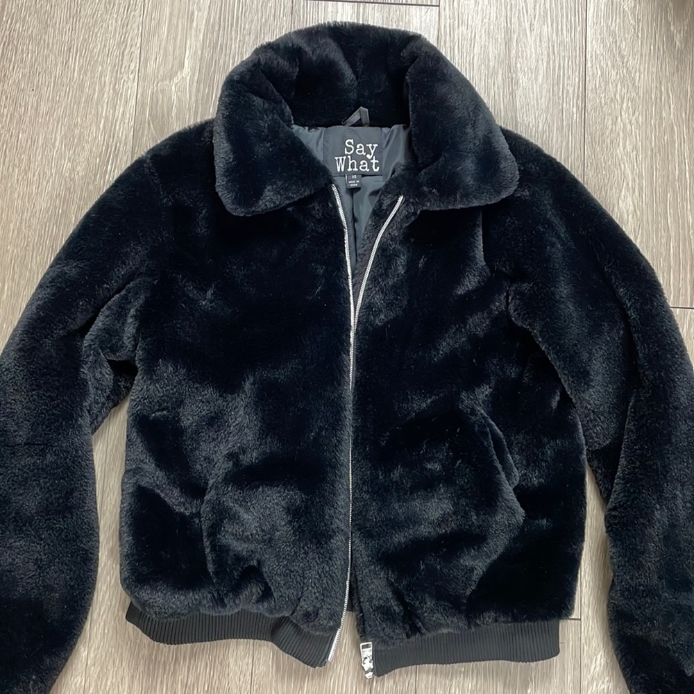 Say What Black Fur Jacket XS